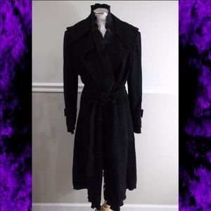 ELLEN TRACY 14 NEW BLACK LEATHER SUEDE TRENCH COAT